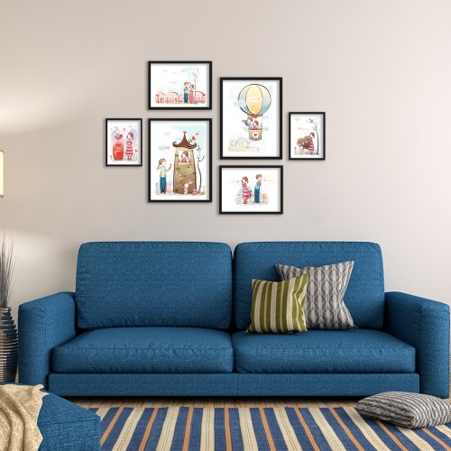 Çocuk Odası Çizimler Çerçeveli Poster Seti