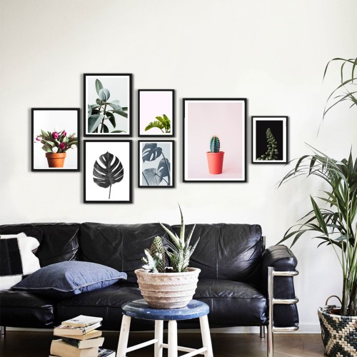 Kaktüs ve Yapraklar Çerçeveli Poster Set