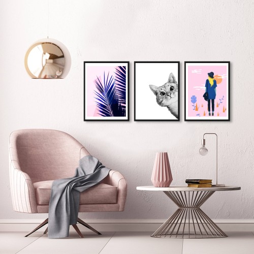 Yandan Bakan Kedi Çerçeveli Poster Seti