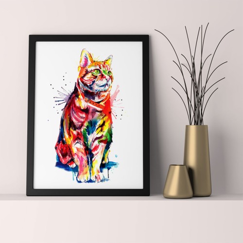 Renkli Kedi Çerçeveli Poster