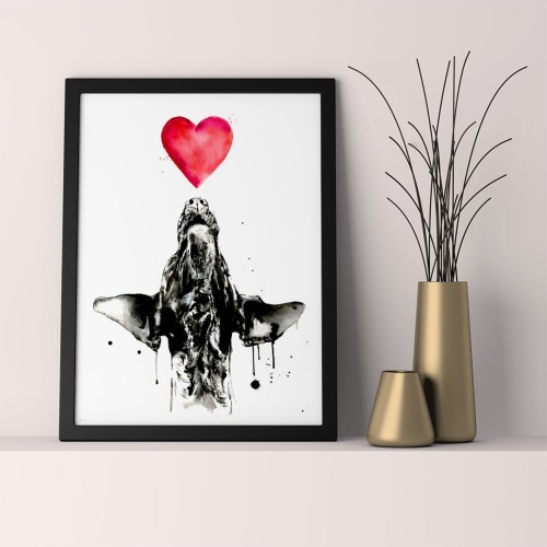 Kalp ve Köpek Çerçeveli Poster