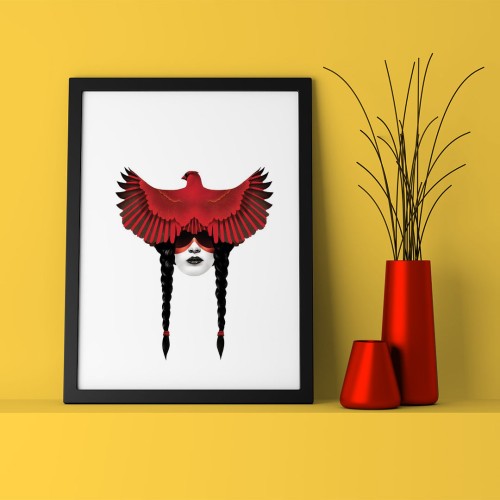 Kırmızı Kuş Çerçeveli Poster