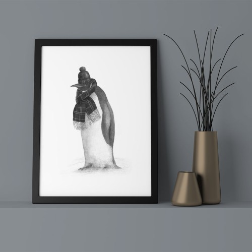 Atkılı Penguen Çerçeveli Poster