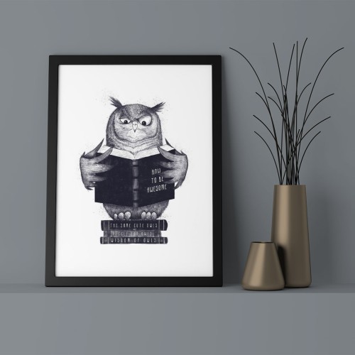 Kitap Okuyan Baykuş Çerçeveli Poster