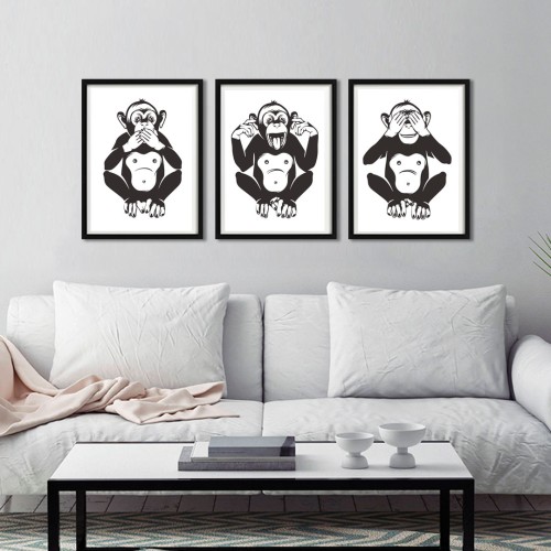 Üç Maymun Çerçeveli Poster Seti