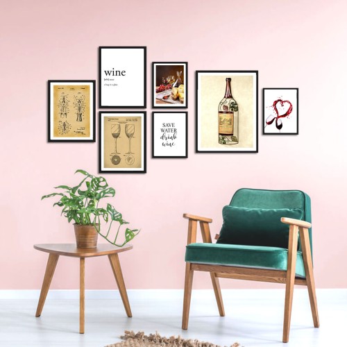 Wine Çerçeveli Poster Seti