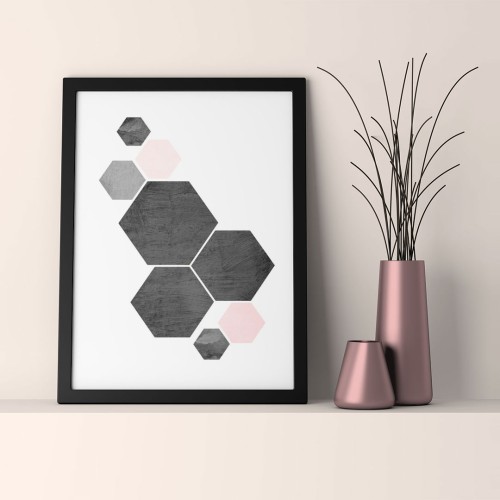 Pudra Siyah Altıgen Çerçeveli Poster