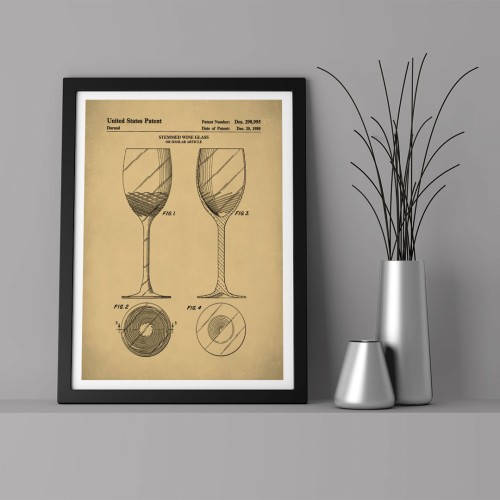 Patent Şarap Kadehi Çerçeveli Poster
