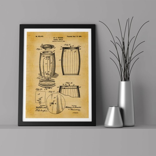 Patent Şarap Fıçısı Çerçeveli Poster