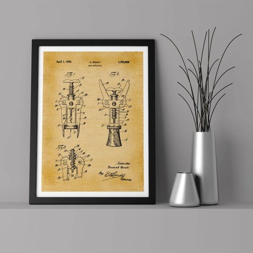 Patent Şarap Şişe Açacağı Çerçeveli Poster
