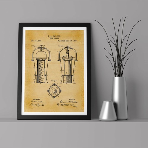 Patent Şarap Soğutucu Çerçeveli Poster
