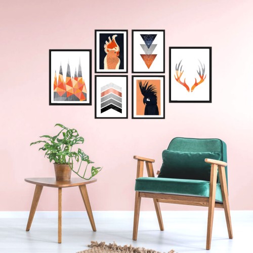 Papağanlar Turuncu Poster Set