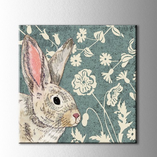 Tavşan ve Çiçekler Kanvas Tablo