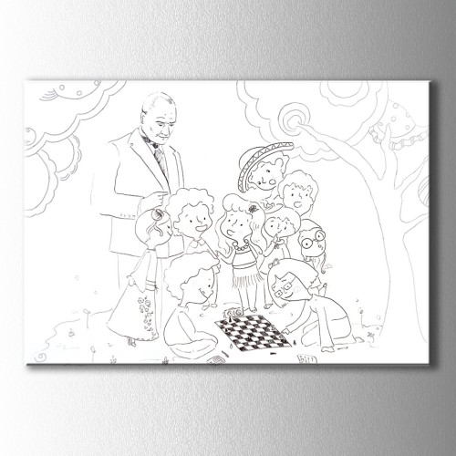 Atatürk ve Çocuklar Boyama Kanvas Tablo