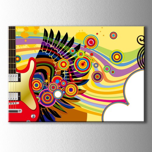 Popart Renkler ve Gitar Kanvas Tablo