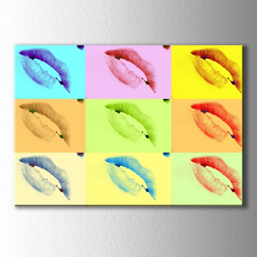 Popart Renkli Dudaklar Kanvas Tablo