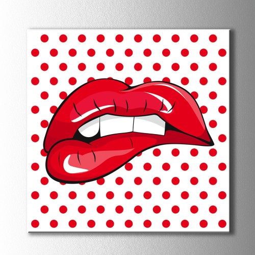 Popart Kırmızı Noktalar Seksi Dudak Kanvas Tablo