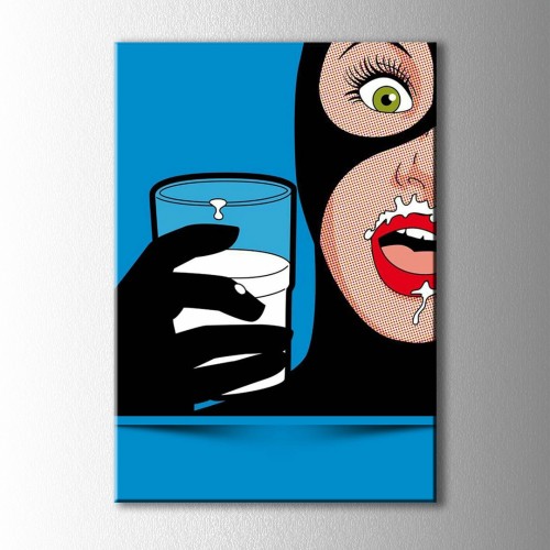 Popart Süt İçen Kadın Kanvas Tablo