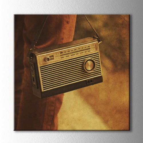 Retro Askılı Radyo Kare Kanvas Tablo