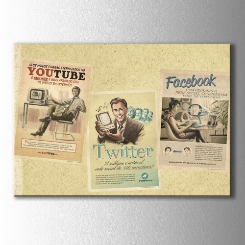 Retro Facebook Twitter Youtube Kanvas Tablo