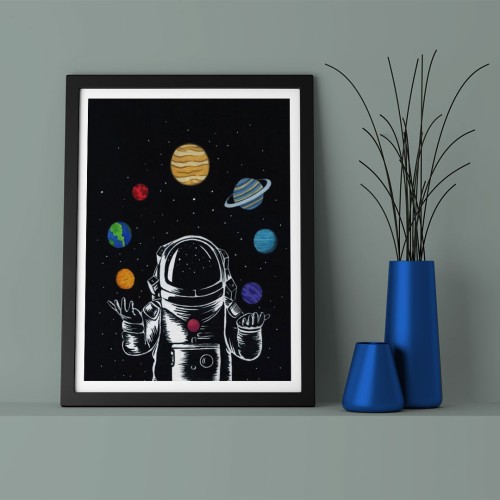Çizim Astronot Çerçeveli Poster