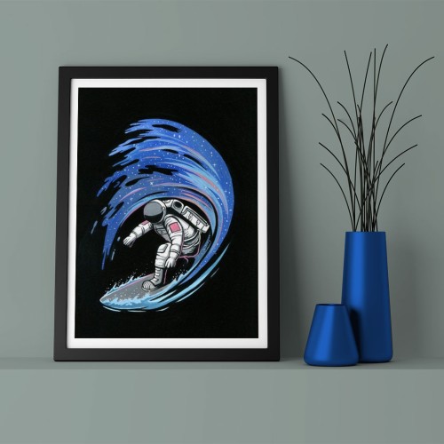 Uzay Sörfçü Astronot Çerçeveli Poster
