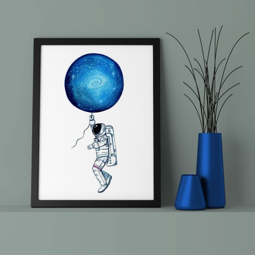 Mavi Gökyüzü Astronot Çerçeveli Poster
