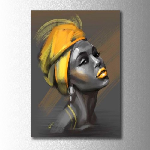 Sarı Eşarp Afrikalı Kadın Kanvas Tablo