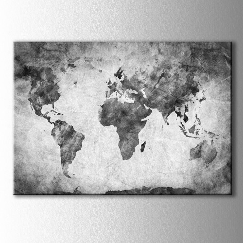 Siyah Beyaz Dünya Haritası Kanvas Tablo 