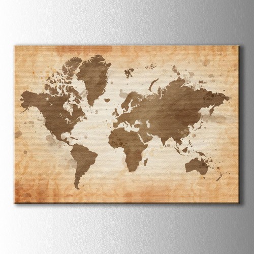 Kahverengi Dünya Haritası Kanvas Tablo 