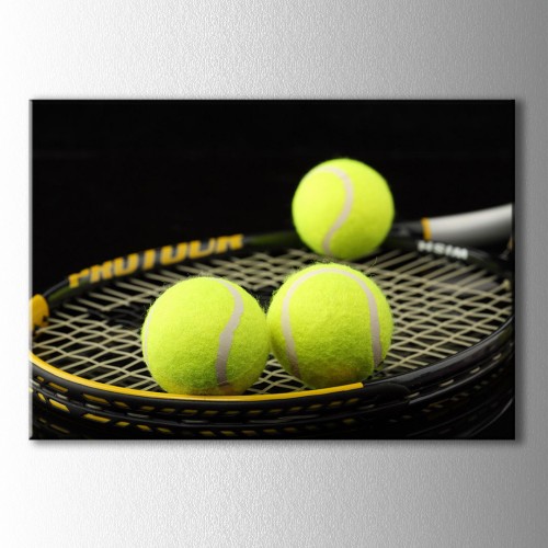 Tenis Raket Yeşil Toplar  Kanvas Tablo 