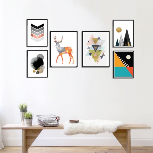 İskandinav Geo Turuncu Geyik Poster Set