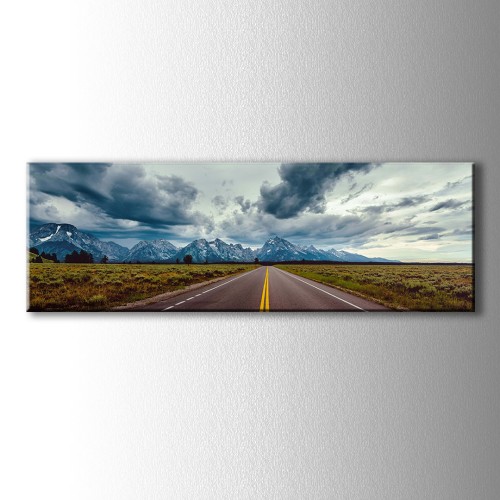 Panaromik Yol ve Sarı Çizgiler Kanvas Tablo
