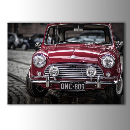 Mini One Kırmızı Klasik Araba Kanvas Tablo