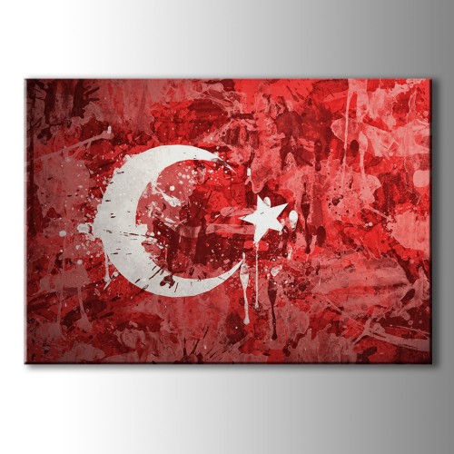 Ay Yıldız Yağlı Boya Görünümlü Kanvas TAblo	