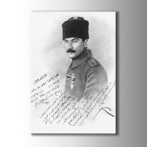 Eski Türkçe Yazılı Atatürk Kanvas Tablo