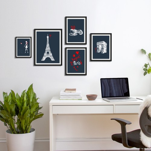 Paris Çizim Çerçeveli Poster Seti