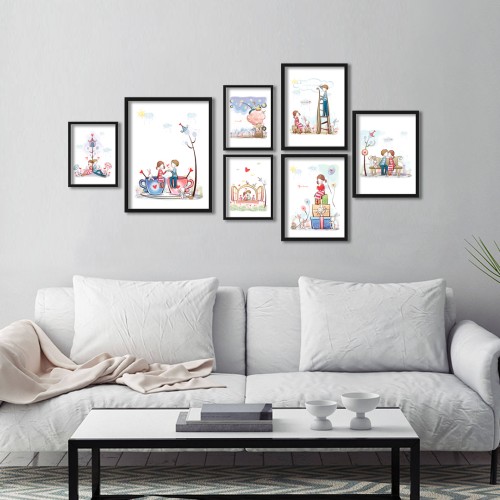 Mutlu Çift Çizim Çerçeveli Poster Seti