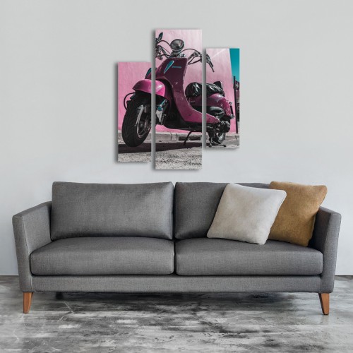 Pembe Motor Parçalı Kanvas Tablo Set