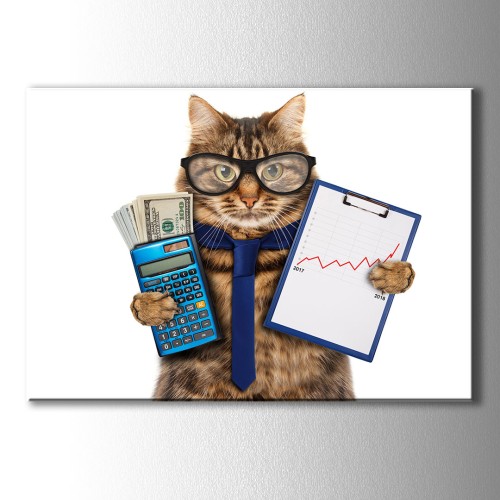 Bankacı Kedi Kanvas Tablo