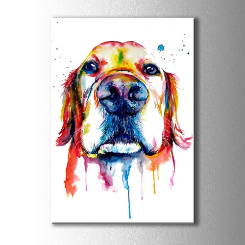 Özel Renkli Çizim Köpek Kanvas Tablo