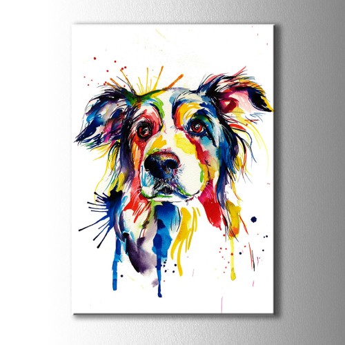 Özel Renkli Çizim Köpek Kanvas Tablo