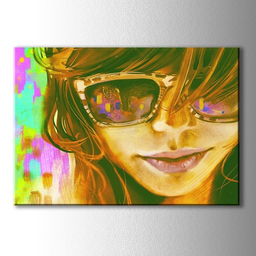 Çizim Güneş Gözlüklü Kız Kanvas Tablo